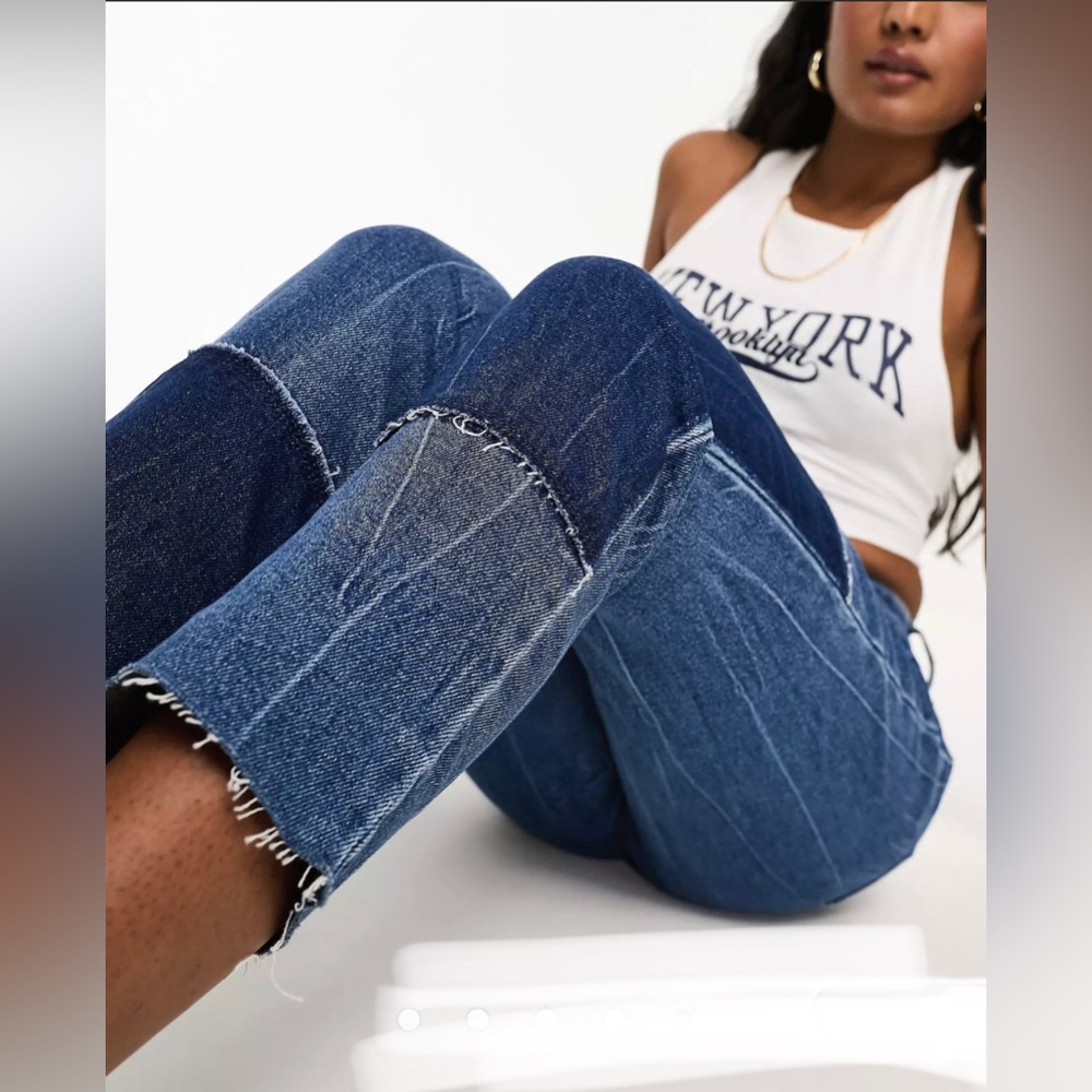 Hollister mid blue curvy high rise patchwork mom jeans size 15R W32/L27 new - Picture 1 of 14